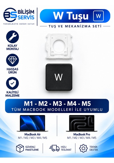 Apple Macbook Pro & Air M1-m2-m3-m4-m5 Uyumlu Mekanizmalı W Tuşu