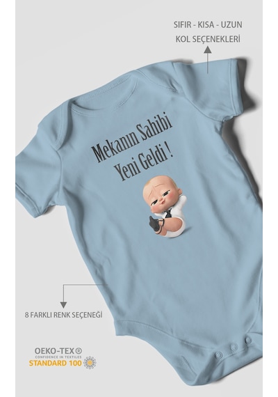 Mekanın Sahibi Yeni Geldi Baskılı Bebek Zıbını Çıtçıtlı Body 8 Renk %100 Pamuk Kısa Kol Bebe Mavisi