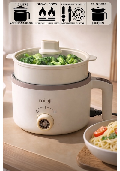 Mioji EP50 600W 1.5L Çok Fonksiyonlu Elektrikli Pişirici Beyaz Beyaz