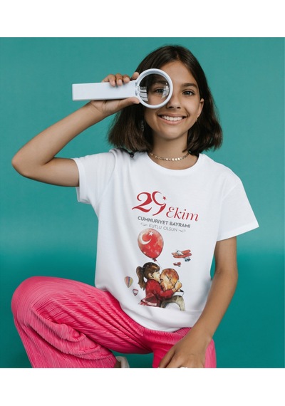 Alpşan Ticaret 29 Ekim Çocuk Tişörtleri Unisex Beyaz T-shirt Beyaz