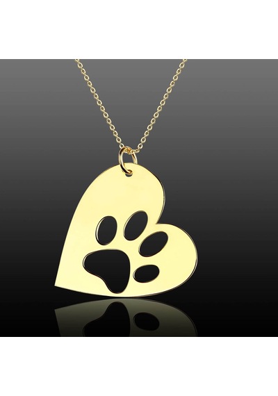 Kuyumcudukkani Kalp İçinde Köpeğimin Ayakları Aile Sevgi Kolyesi-35026-g Gold