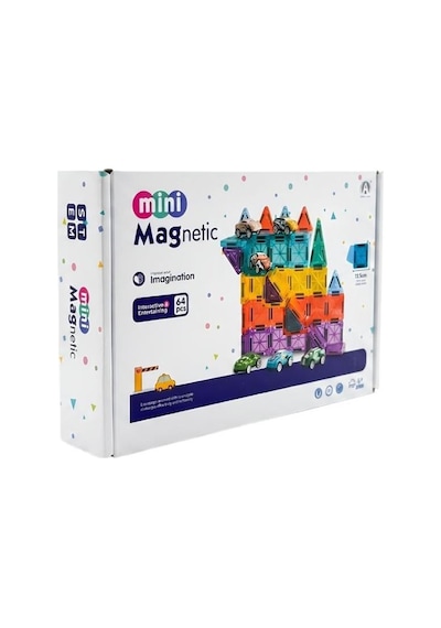 Kzl Mini Magnetic Arabalı Manyetik Yapı Blokları Seti 3.75 Cm 64 Parça Ch1521