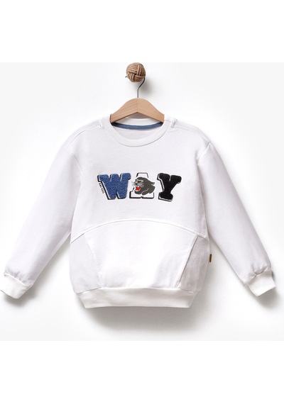 Overdo Kids Ovd Erkek Çocuk 5-8 Yaş Nakışlı Sweat - Bej Çok Renkli