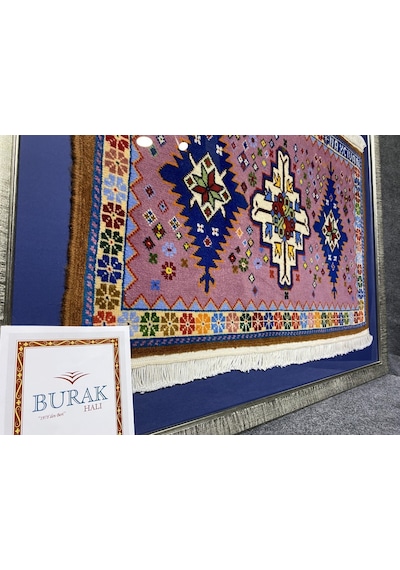 El Dokuma 72X91 Pembe Azerbaycan Halısı Hediyelik Çerçeveli Tablo Pembe - Lacivert