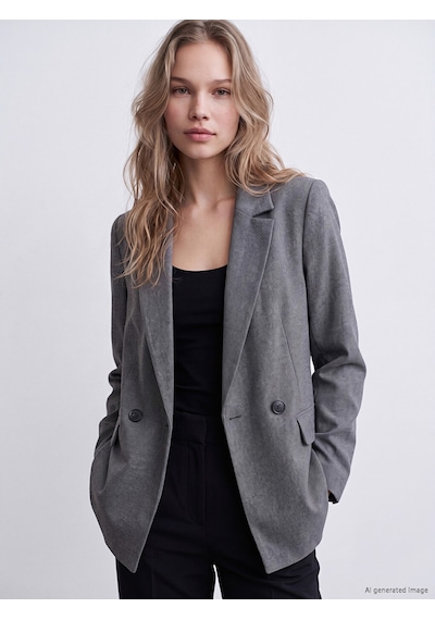 Lcw Vision Gri Kruvaze Yaka Kadın Blazer Ceket