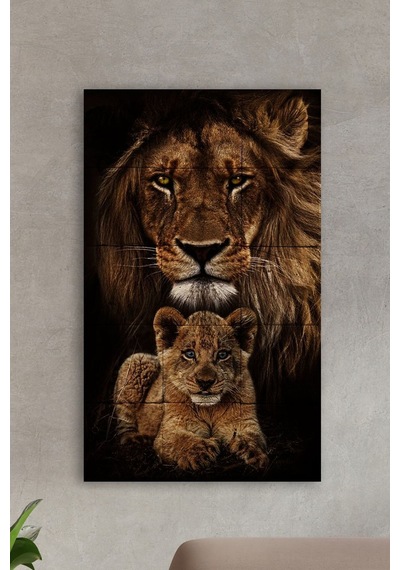 Doğal Taş Tablo - Aslan Ve Yavrusu Tablo - Duvar Dekoru 30x50cm