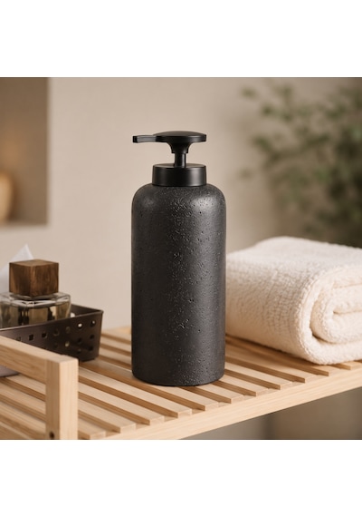 The Voguemaxima Siyah Xl Taş Dokulu Sıvı Sabunluk 9x24 Cm