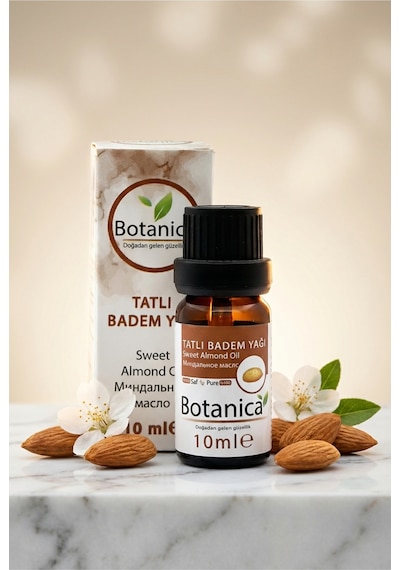 Botanica %100 Saf Tatlı Badem Yağı Soğuk Sıkım Bebek Masajı Hassas Cilt Nemlendirici Bitkisel 10 Ml 10 ML