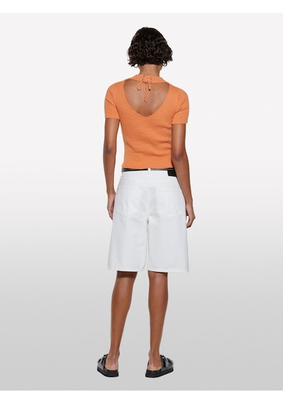 Sisley Keten Karışımlı Slim Fit Kısa Kollu Kazak Kadın Turuncu Kazak - 325p105gm106g