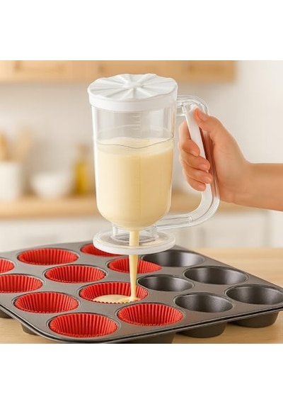 Beyaz Hamur Porsiyonlayıcı Kek, Krep, Muffin Ve Pancake Hamuru Dağıtıcı, Ölçekli Karıştırma Kabı 900 Ml