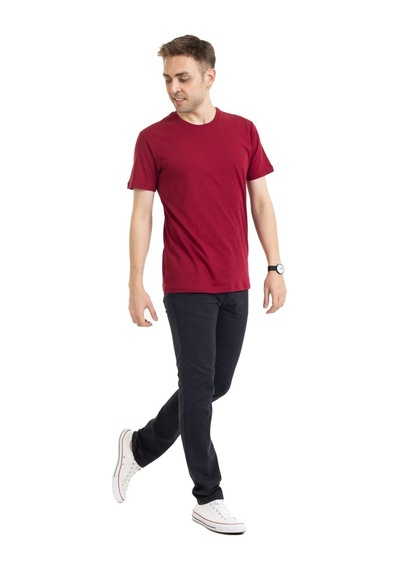 Erkek Yuvarlak Yaka %100 Pamuklu Yüksek Kalite Regular Kalıp Düz Basic T-shirt 212 - Bordo