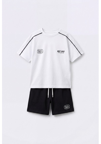 Magu Erkek Çocuk Pamuklu Siyah Şortlu T-shirt Takım Çok Renkli