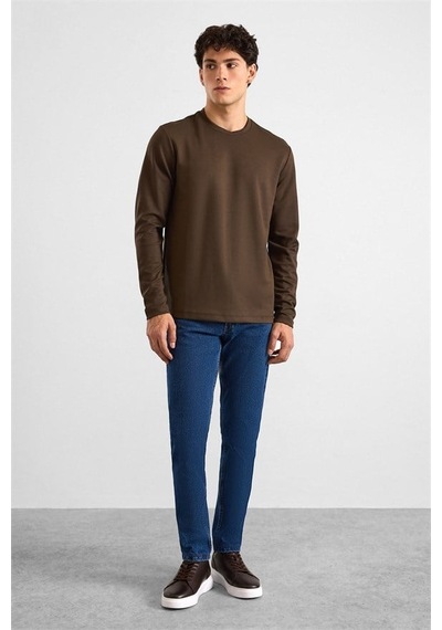 Süvari Koyu Kahve Regular Düz Baskısız İnterlok Bisiklet Yaka Cepsiz Düz Sweatshirt Ssw2013700035-kh9 Koyu Kahverengi