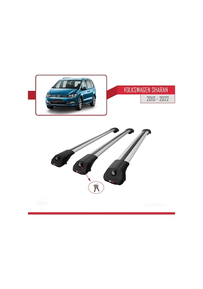 Volkswagen Sharan 2010-2022 Arası İle Uyumlu Ace-1 Ara Atkı Tavan Barı Gri 3 Adet Bar