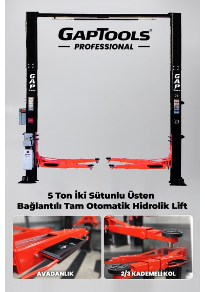 Gaptools 5 Ton Iki Sütunlu Üstten Bağlantılı Tam Otomatik Hidrolik Lift