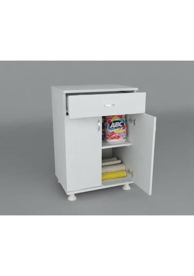 Lake Set Altı Banyo Mutfak Kiler Dolabı Çekmeceli Beyaz Demonte
