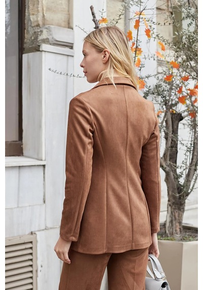 Süet Kumaş Cep Detaylı Düğmeli Şık Blazer Ceket-taba Taba