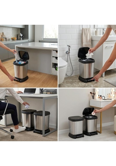 Paso Dekoratif Çöp Kutusu 6 L 4'lü Set - Gümüş