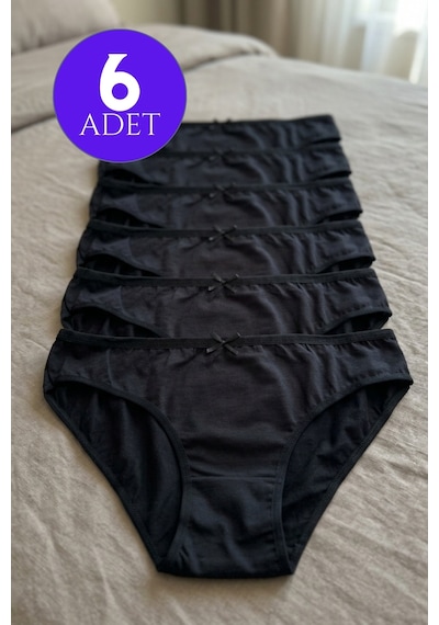 Mataş Kadın 6'lı Paket Pamuklu Bikini Külot Esnek Yumuşak İz Yapmaz İç Çamaşırı Siyah