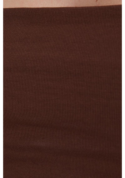 Tudors Kadın Slim Fit Dar Kesim Pamuklu Straplez Koyu Kahve Bluz-38849 Koyu Kahve