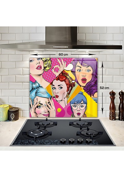 Cam Ocak Arkası Koruyucu Popart Ladies 52cm X 60cm
