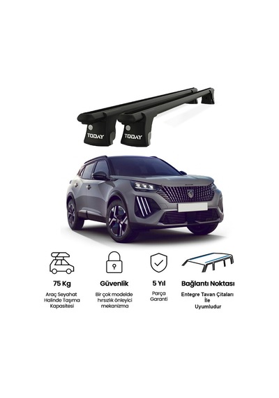 Trio-ıı Peugeot 2008 2013 Ve Sonrası Uyumlu Siyah Kilitli Ara Atkı 135cm Port Bagaj Tavan Barı
