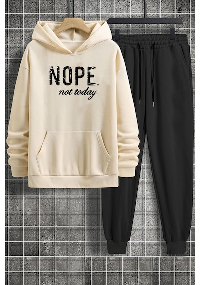 Uyguntarz Unisex Nope Baskılı Eşofman Takımı Bej