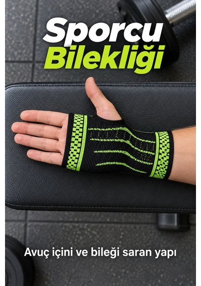 Erturkstore Mey İthalat Örgü Dokulu El Bilek Desteği Siyah Yeşil Tasarım -