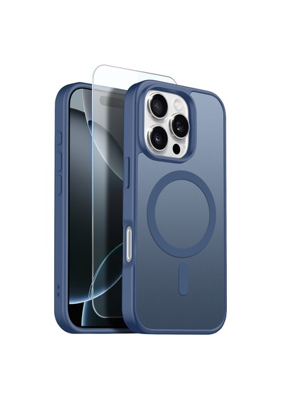Teleplus Apple Uyumlu iPhone 16 Pro Max Kılıf Babet Translucent Mat Msafe Şarj Özellikli Kapak + Ekran Koruyucu Lacivert