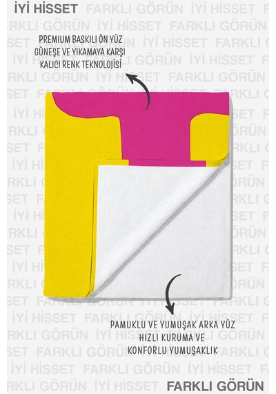 Modern Shit Yazılı Geometrik Plaj Havlusu - Fuşya Sarı Pop Art Hızlı Kuruyan Mikrofiber Havlu Ayaz Menekşe