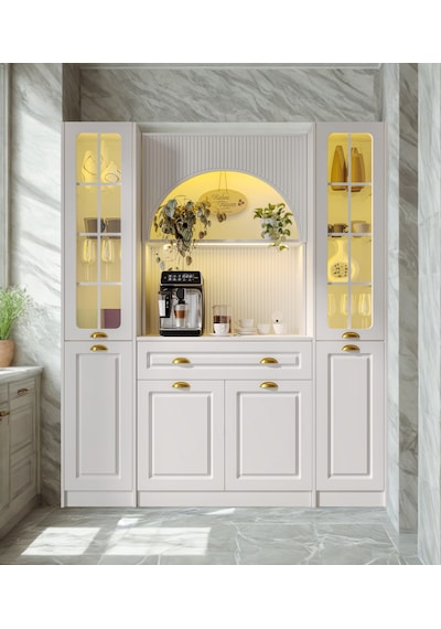 Lureo Nera Arch Maxi Kahve Köşesi Led Aydınlatmalı, Cam Vitrinli, Komple Mdf Premium Kahve Ünitesi Beyaz Lureo Nera Arch Maxi Kahve Köşesi Led Aydınlatmalı, Cam Vitrinli, Komple Mdf Premium Kahve Ünitesi Beyaz