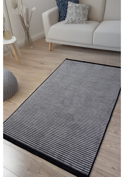 Gri Şönil Kilim Oturma Çocuk Odası Salon Yıkanabilir Hasır Kaymaz Taban Yolluk Halı Siyah Gümüş