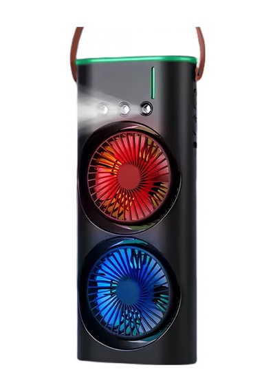 Çift Pervaneli Buharlı Masa Fanı Şarjlı, 3 Hız Ayarlı Ve Rgb Işıklı