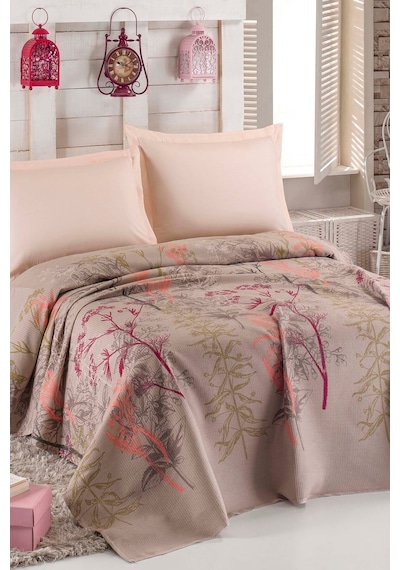 Eponj Home Doğal Pike Baskılı Battal 230x220cm Urla Bej Bej