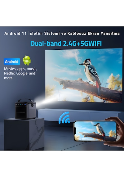 İdragon S8 Pro Full Hd 1080p Akıllı Dlp Projeksiyon Cihazı, Android 11, 500 Ansı, Dahili Bataryalı Taşınabilir Projektör Dr-1200