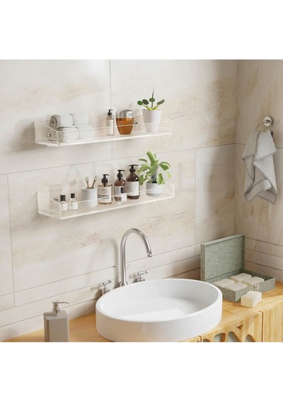 2 Adet Pleksi Hayalet Raf Banyo Mutfak Düzenleyici Kendinden Yapışkanlı Vidalı Raf - 40 Cm Şeffaf