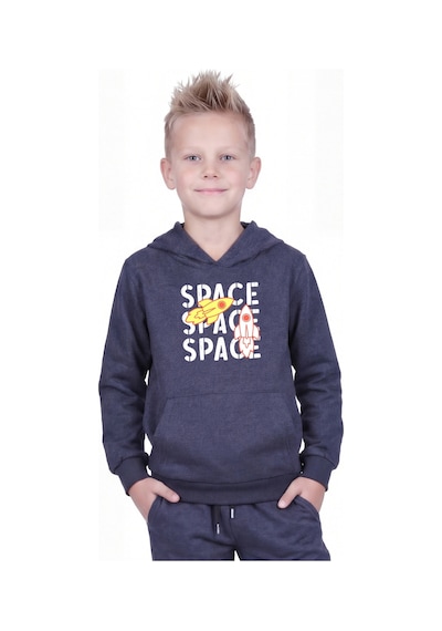 Panios Kids 3'lü Kanguru Cepli Kapüşon Detaylı Baskılı Erkek Çocuk 3 Parça Sweatshirt Füme - Siyah