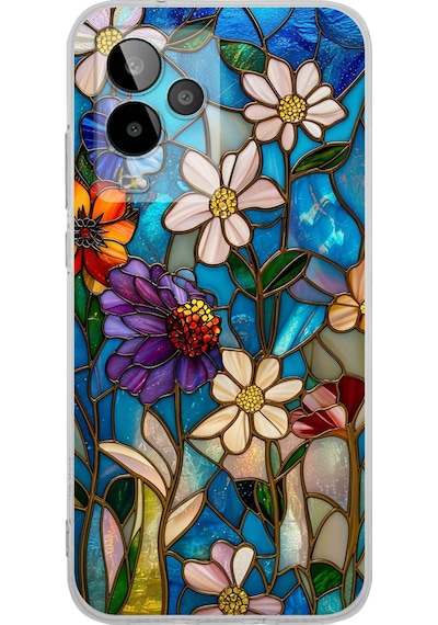 Printify General Mobile Gm 24 Pro İle Uyumlu Vitray Mavi Bahar Tasarımlı Şeffaf Silikon Kılıf Şeffaf