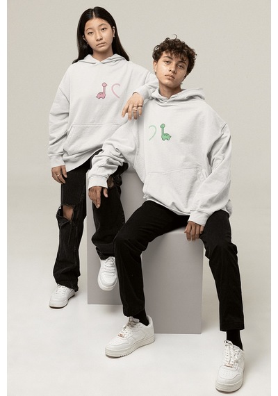 Kalpli Dinazorlar Sevgili/çift/arkadaşlık 2'li Kapşonlu Sweatshirt Seti 001