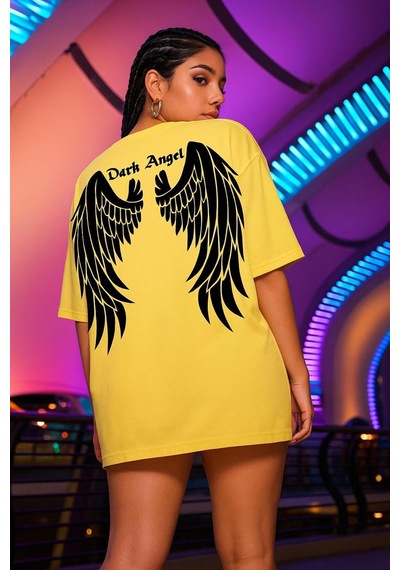Dark Angel Baskılı Oversize T-shirt Sari
