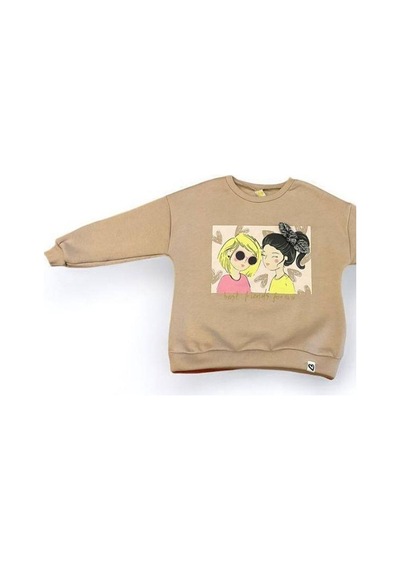 Kız Çocuk Kalın Kız Baskılı İçi Şardonlu Sweatshirt-14345 Bej