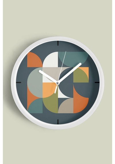 Soyut - Geometrik Temalı Modern Duvar Saati - 30cm - Önü Camlı Beyaz Kasa - Sessiz Mekanizma-jh0099 Beyaz