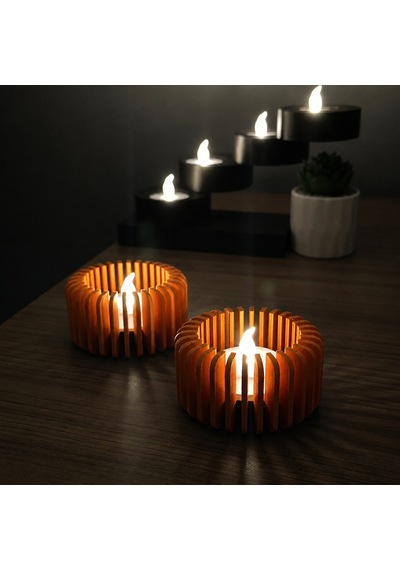 3d Baskı Modern Çizgili Mumluk - Tealight Mumluk 1 Adet -turuncu Diğer