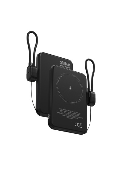 Bix Pb51 5000mah 15w Magsafe Manyetik Kablosuz Şarjlı 20w Type-c Semi-solid Bataryalı Dahili Kablolu Mini Powerbank Siyah