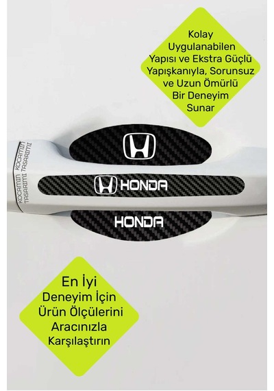 Yeni Nesil Honda Universal Karbon Kapı Kolu Koruma Seti Universal Modeline Tam Uyumlu, Beyaz Yazılı Tasarım