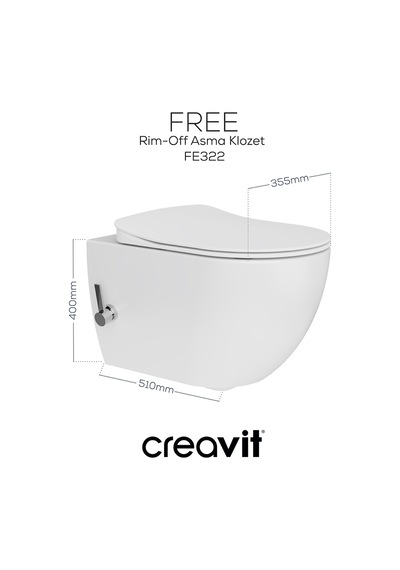 Creavit Free Rim-off T.m Duroplast Yavaş Kapanan Klozet Kapaklı Beyaz Set