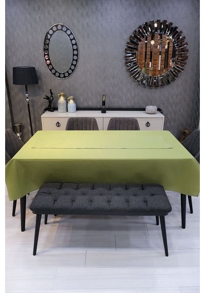 Dream 8 Parça Masa Örtüsü Seti Çeyiz Seti Salon Masa Örtüsü, Runner, 6'lı Peçete Fıstık Yeşil
