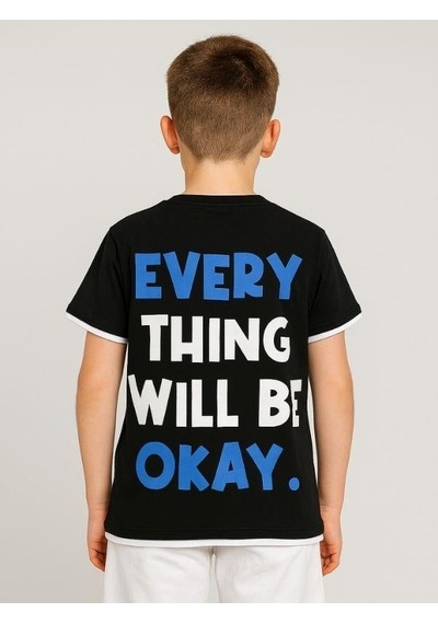 Çocuk Pamuklu Oversize Kalıp T-shirt-16012 SIYAH