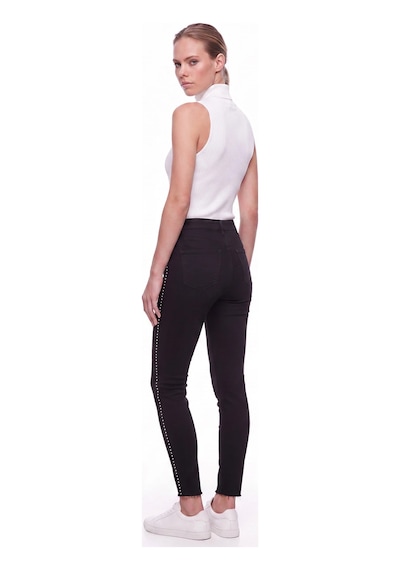 CEMO Kadın Yüksek Bel Taş İşlemeli Skinny Jean Pantolon Siyah