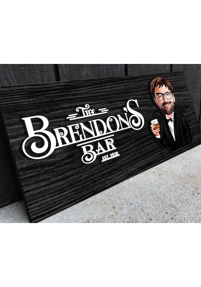 Bk Gift Kişiye Özel Karikatürlü Kabartma Tasarım Siyah Ebony Ahşap Bar Tabelası, Home Bar Tabela, Rustik Ev Dekorasyonu, Duvar Dekoru-1